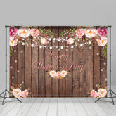 Lofaris Pink Floral Glitter Wooden Happy Mothers Day Backdrop